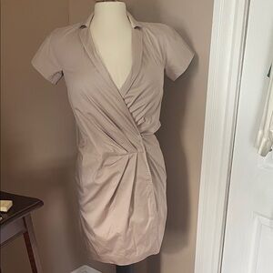Piazza Sempione Taupe Wrap-Style Short Sleeve Dress